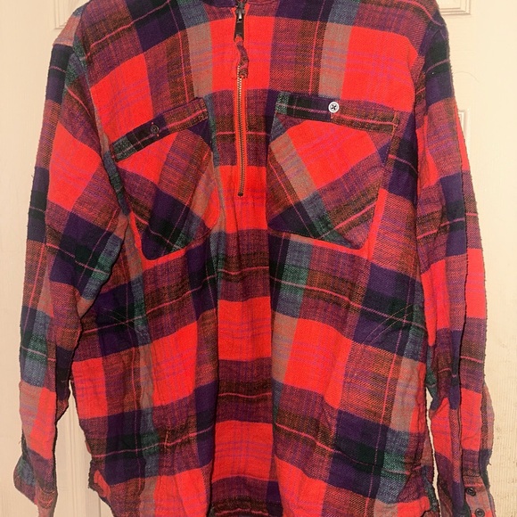 American Eagle Outfitters Half- Zip Plaid Top - Picture 1 of 4